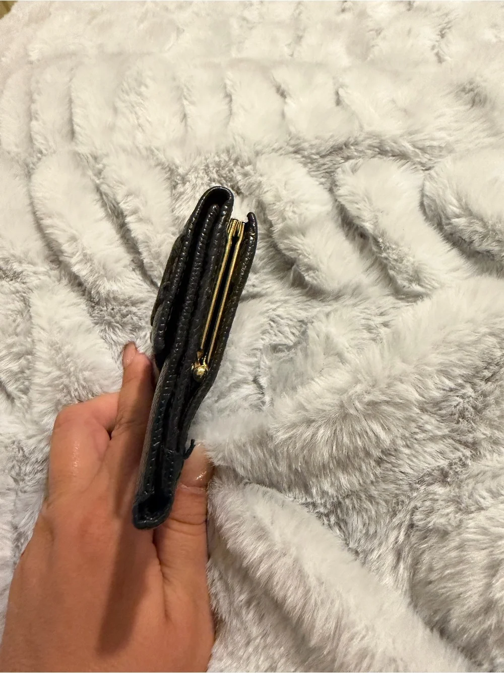 Salvatore Ferragamo Black Textured Leather Wallet with Gold Vara Accent